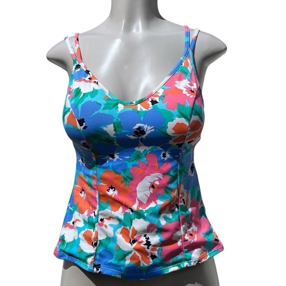 Vtg Miraclesuit Swim Tankini Top Size 8 Multicolor Pastel Floral Double Strap - Picture 10 of 15